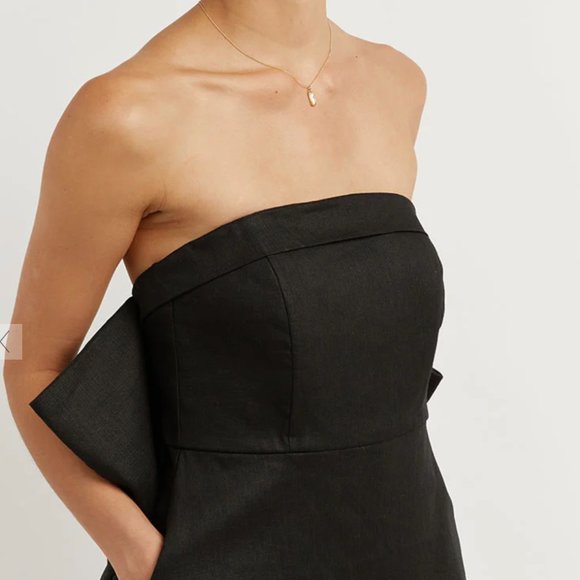 DISSH-AISLE BLACK LINEN BACK BOW DRESS - Picture 5 of 5